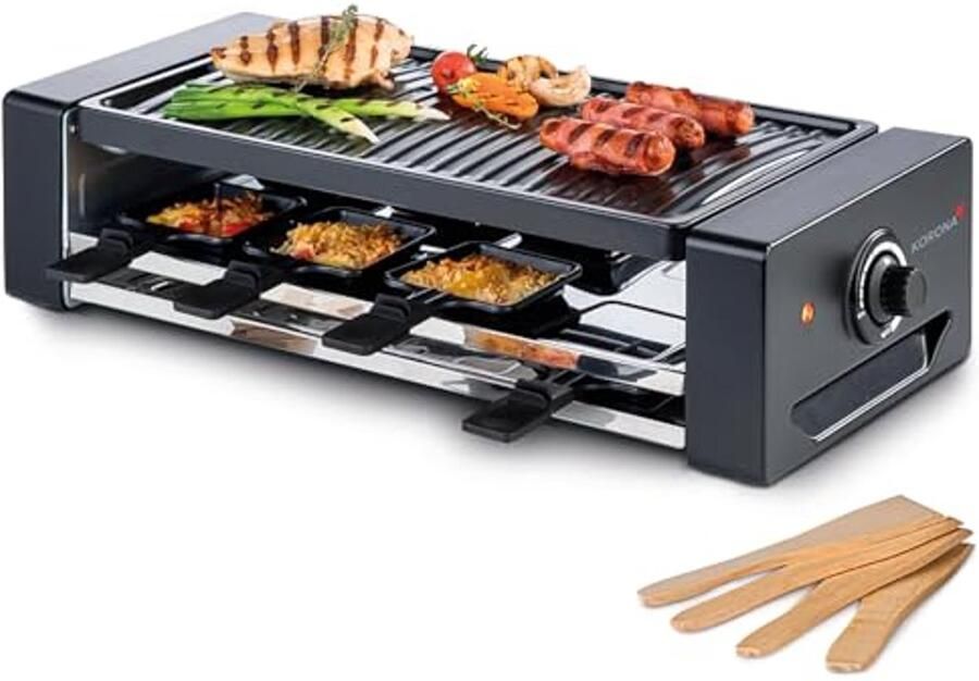 Raclette voor 8 Personen met Antiaanbaklaag en Grillplaat 1300 Watt Ideaal voor Gezellige Avonden