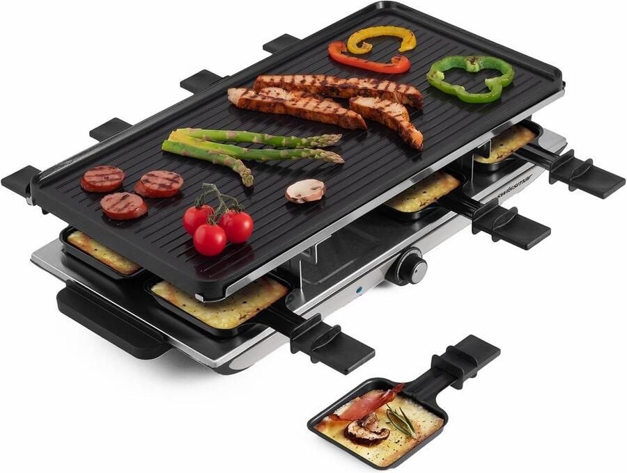 Raclette voor 8 personen met omkeerbare grilltop