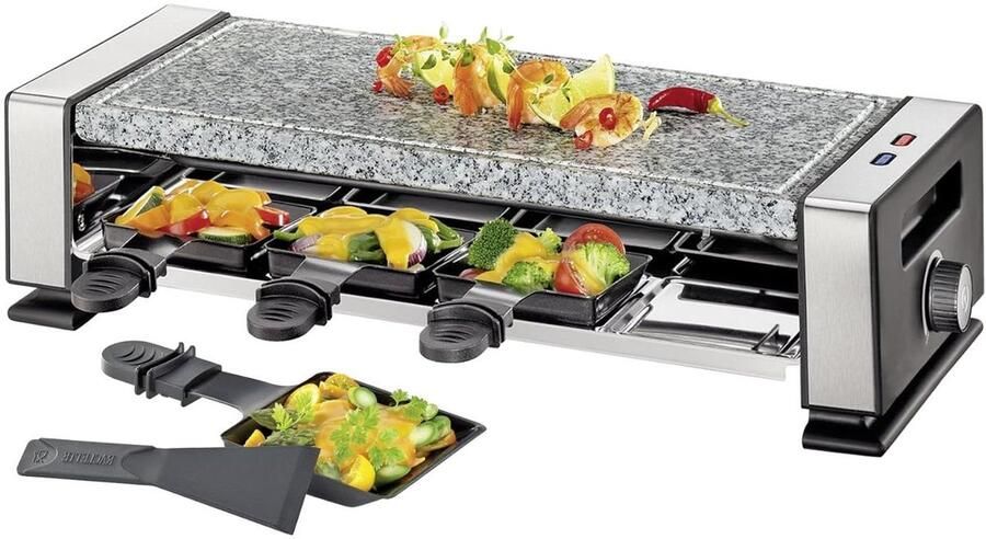 Raclette voor 8 Tafelgrill Pannetjes Gezellig Eten Natuurlijke Marmerplaat 8 Personen Zwart