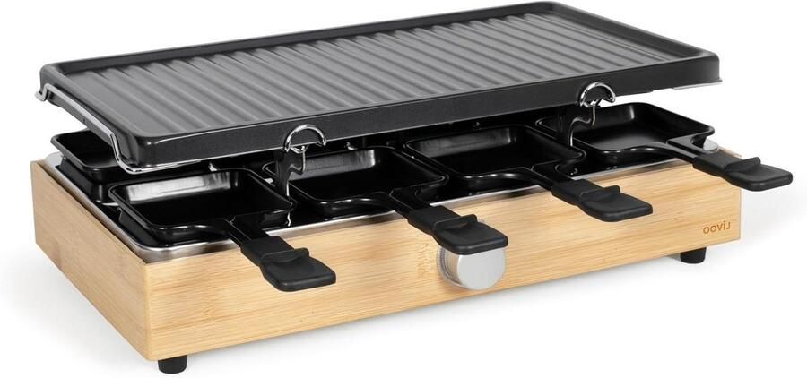 Racletteapparaat 8 personen Elektrisch grill Gezellig tafelen PFAS-vrije antiaanbaklaag 42 x 23 cm Zwart