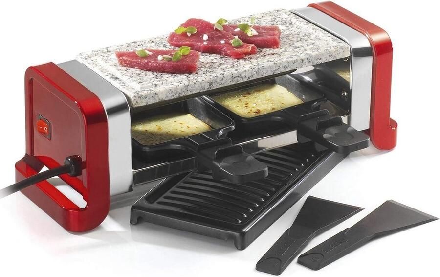 Raclettebak 2 personen 3-in-1 anti-aanbak rood 350 W inclusief pannetjes en spatels