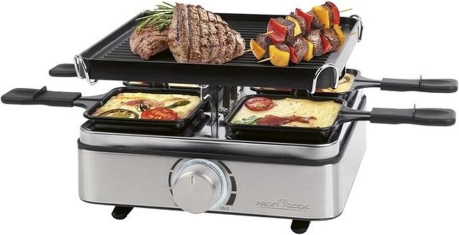 Raclettegrill Contactgrill Samen genieten Omkeerbare plaat 4 Personen Zwart