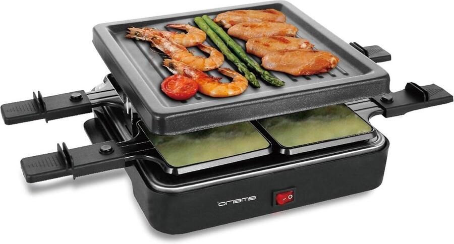 Raclettegrill Elektrische grill Grillplaat Gezellig eten Antiaanbaklaag 4 pannen Zwart