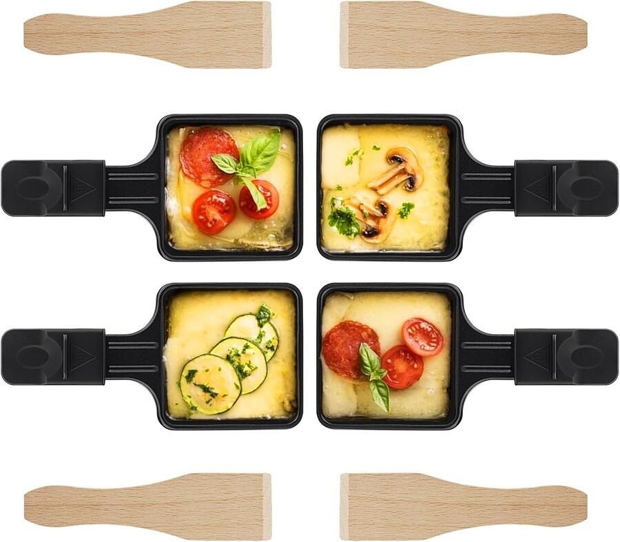 Raclettepannen Set van 4 Antiaanbaklaag 18 5 x 9 2 x 1 5 cm Inclusief Houten Schrapers Voor Raclette Grillen