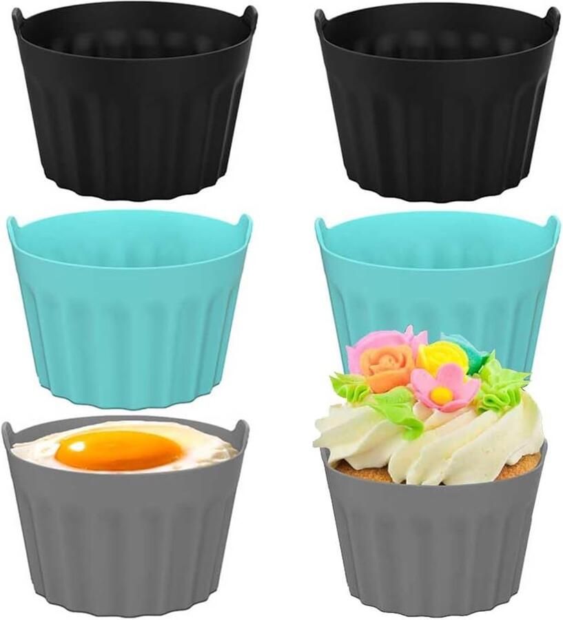 Ramekins voor Airfryer Air Fryer Egg Mould Accessoires Siliconen Ramekins Grote Muffin Cases voor Airfryer (Pack van 9) Blauw Zwart Grijs