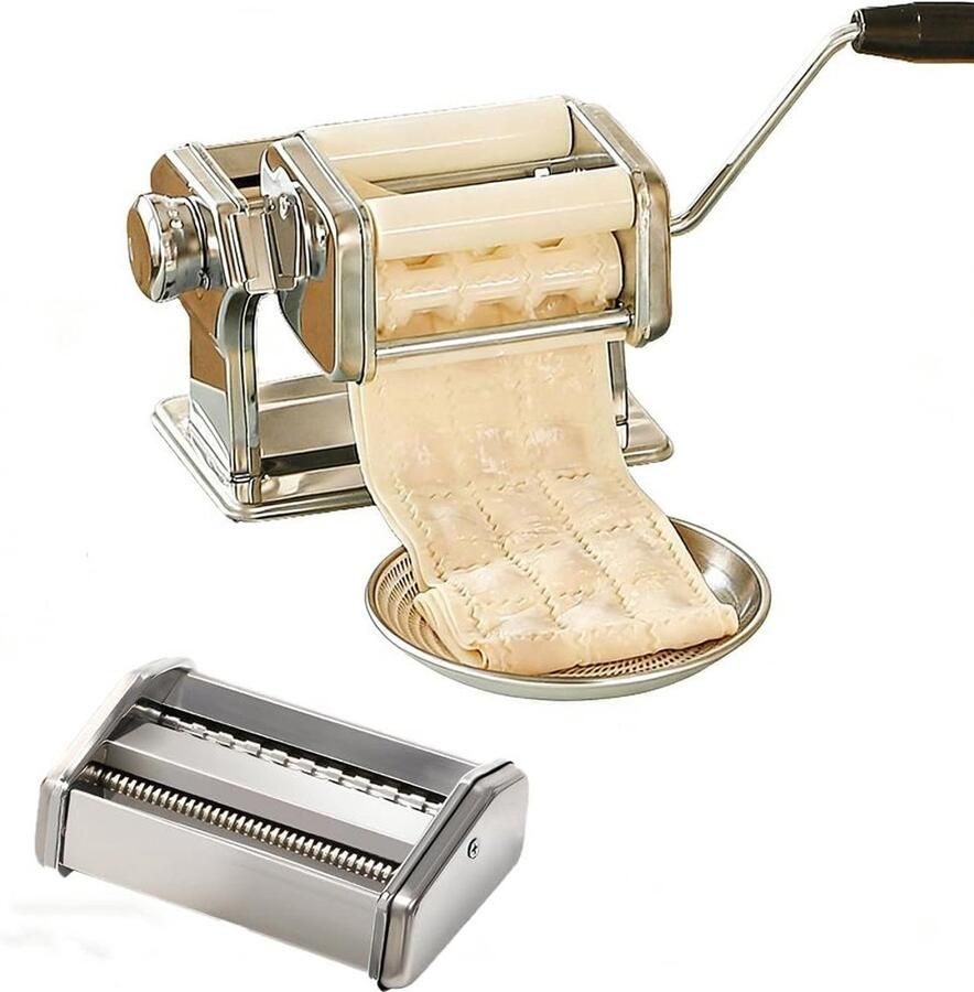 Ravioli Maker Deegsnijder Pastamaker Zelfgemaakte Pasta Verstelbare Dikte 21 cm Zilver