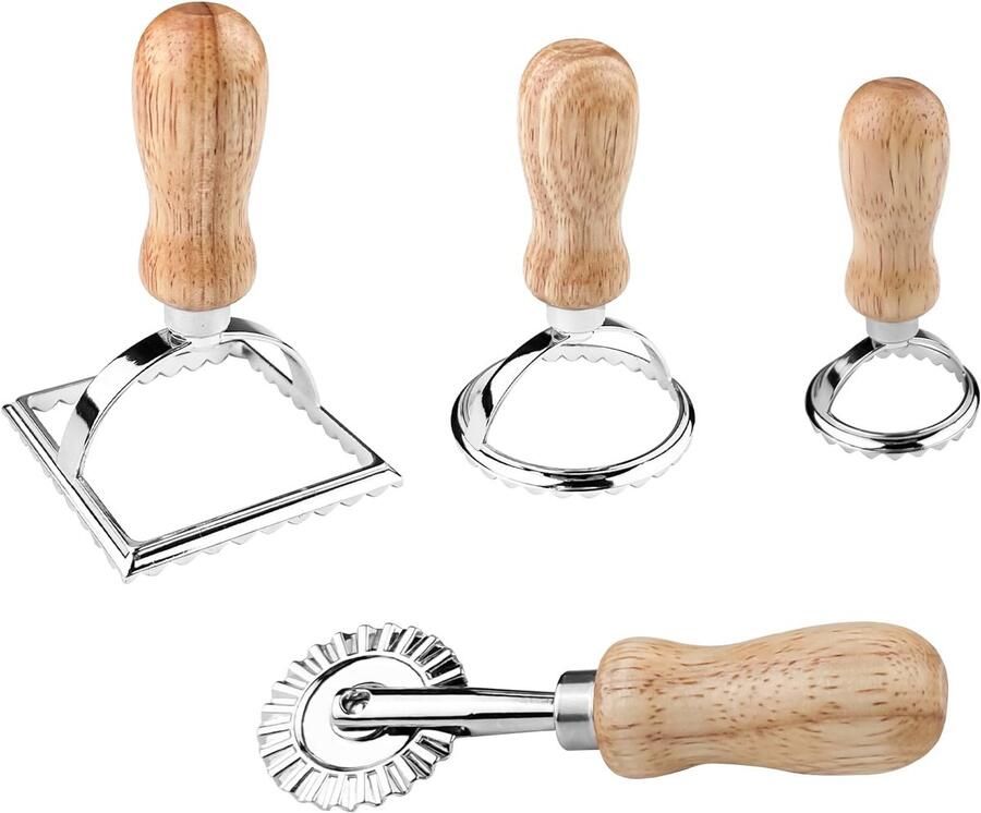 Ravioli set van 4 stuks uitsteekvormpjes deegzakvorm deegroller handvat stempel en multifunctionele pastasnijder