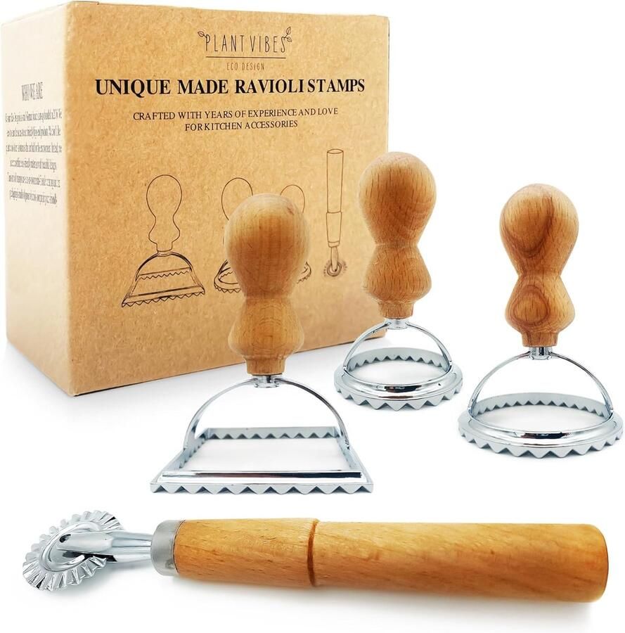 Ravioli Snijder 3-delige set traditionele ravioli-stempels met houten handvat comfortabel en eenvoudig Ravioli-maker ideaal voor zelfgemaakte pasta