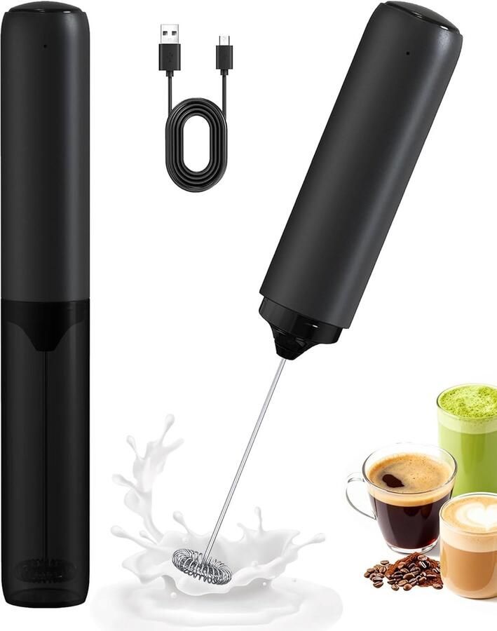 Rechargeable Milk Frother Handheld Elektrische Drink Mixer Rvs Draadloos Schuimklopper Voor Matcha Latte Compacte Handmixer Voor Cappuccino Zwart Model Met Deksel 1 Stuk Set Voor Thuis Kantoor En Reizen
