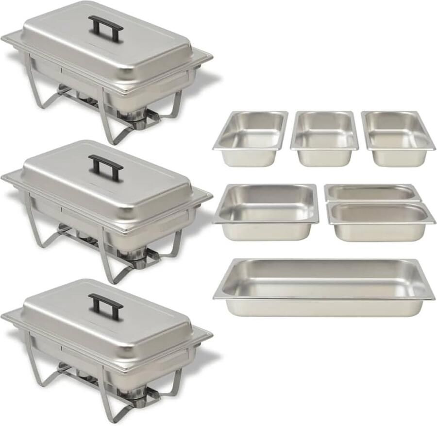 Rechaudset Roestvrij Staal Voedsel Warmer Buffet Warm Houden 3 Delige Set