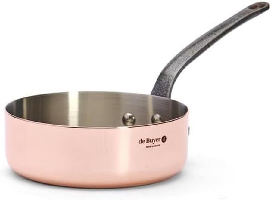 Rechte Sauteuse Koperen Pan Snel Koken Gietijzeren Handvat 16 cm Oranje