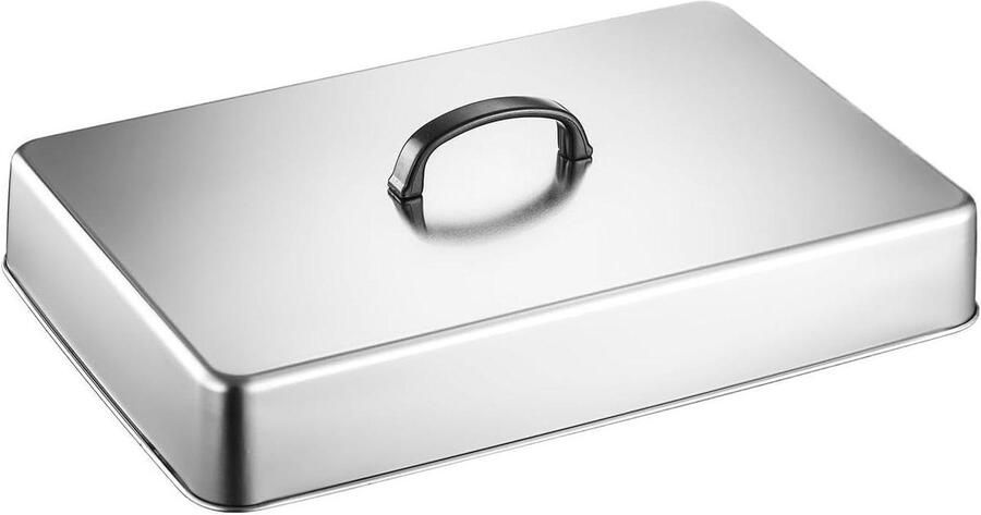 Rechthoekig Deksel Grillkap Bakplaat Gelijkmatig Koken Roestvrij Staal 44 x 36 cm Zilver