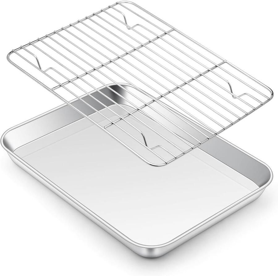 Rechthoekige Bakplaat met Koelrooster voor Taart Ovenplaat en Bakvorm 26.5x20.3x2.5cm Vaatwasserbestendig en Duurzaam Ideaal voor Bakken en Koelen