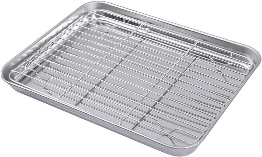 Rechthoekige Bakplaat Met Verwijderbare Koelrek Vaatwasmachinebestendig Roestvrij Staal 26x20x2.5cm