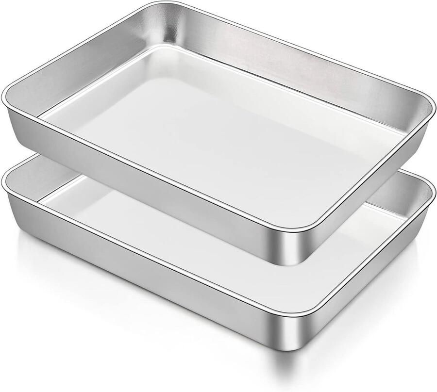Rechthoekige bakplaat set van 2 diepe ovenvorm voor bakken braden en serveren vaatwasserbestendig en veilig voor voedsel