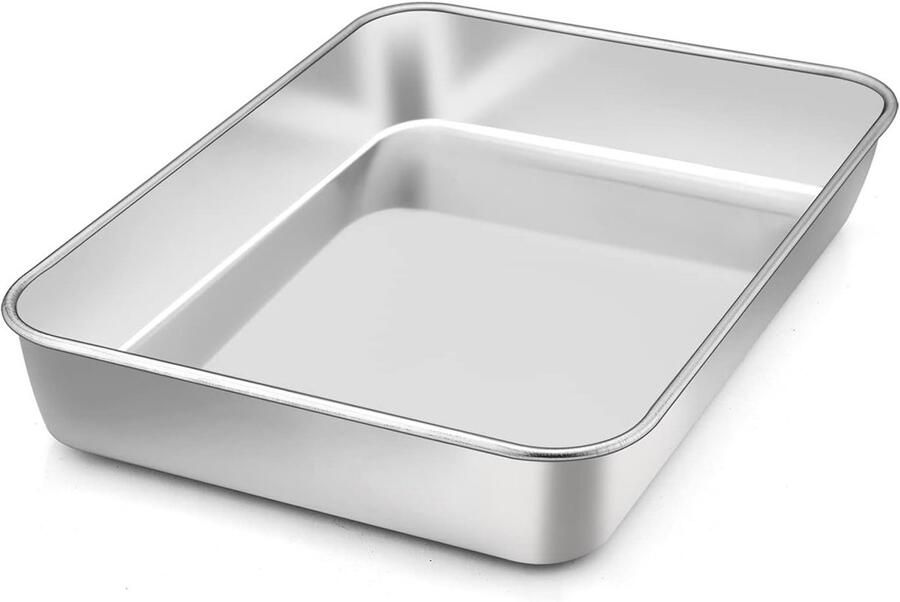 Rechthoekige bakplaat van roestvrij staal diepe ovenvorm voor bakken braden en serveren gemakkelijk schoon te maken en vaatwasserbestendig