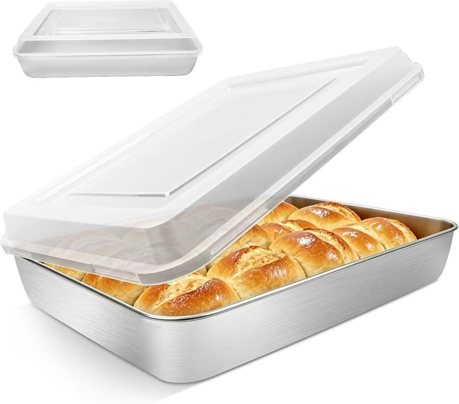 Rechthoekige bakplaat van roestvrij staal met deksel multifunctionele ovenpan voor cake lasagne en brownies 31 x 24 cm