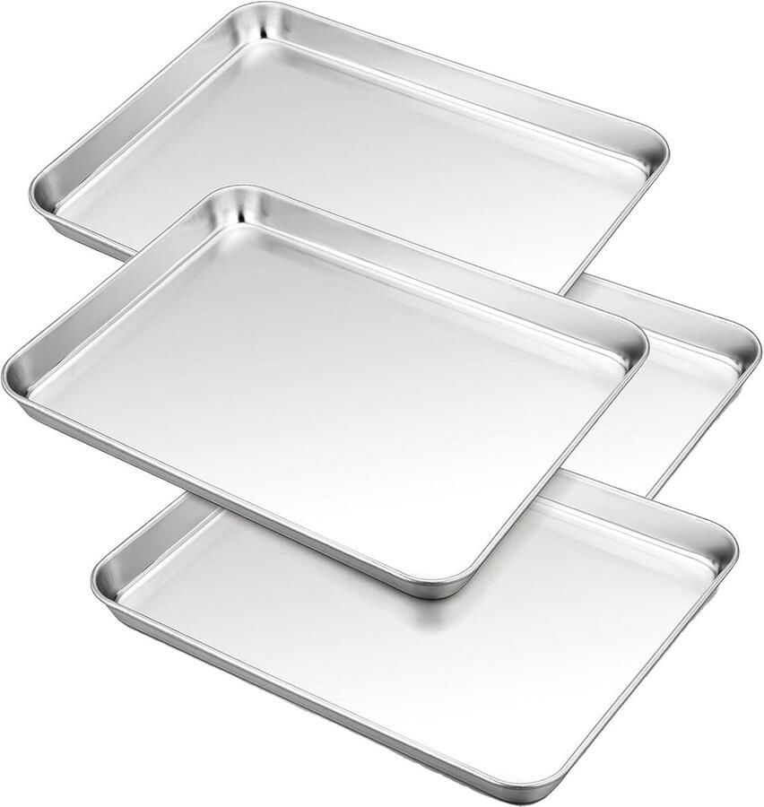Rechthoekige bakplaatset van roestvrijstaal voor oven ideaal voor bakken en braden vaatwasmachinebestendig en eenvoudig schoon te maken 4 stuks van 21 cm