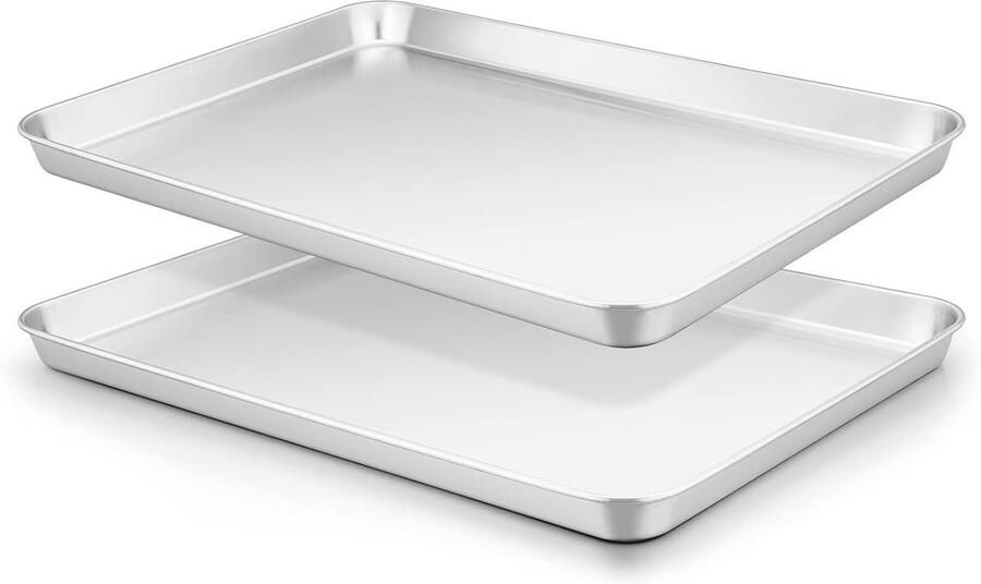 Rechthoekige Bakplaten Set van 2 Roestvrij Staal Food Safe Vaatwasmachine Bestendig Ideaal voor Koken en Serveren