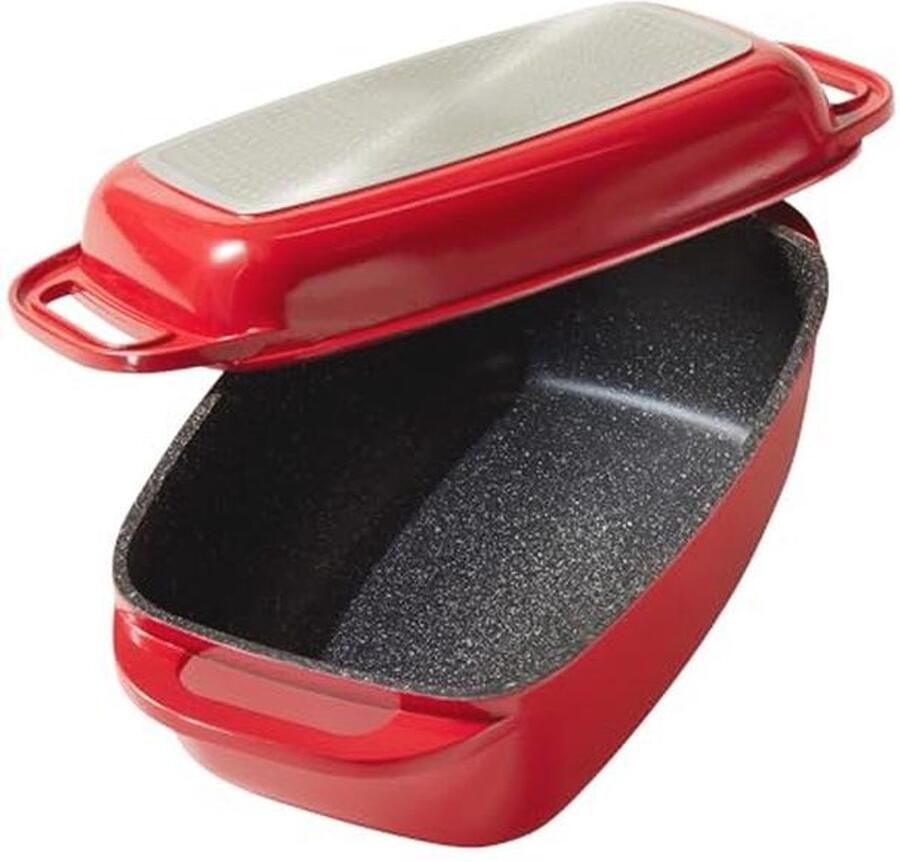 Rechthoekige Braadpan met Aluguss Deksel 40x22cm Antiaanbaklaag Geschikt voor Inductie