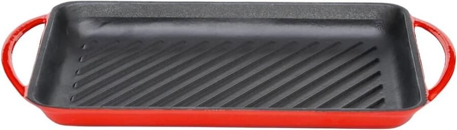 Rechthoekige Geëmailleerde Gietijzeren Grillpan Rood Geschikt voor Alle Warmtebronnen