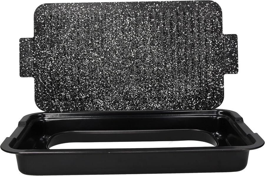 Rechthoekige Grillpan Bakplaat Steak Braden Maximale Antiaanbaklaag 30 x 52 cm Zwart