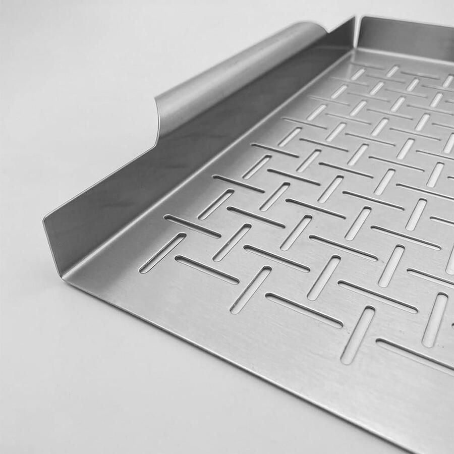 Rechthoekige grillpan Oven grillmand Buiten koken Hoogwaardig roestvrij staal XL 36 x 29 cm Zilver