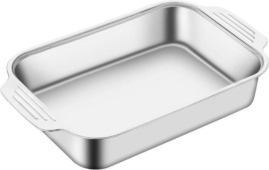 Rechthoekige Grillpan Vispan met Deksel Gelijkmatig Koken Dubbele Handgreep 41 cm Zilver