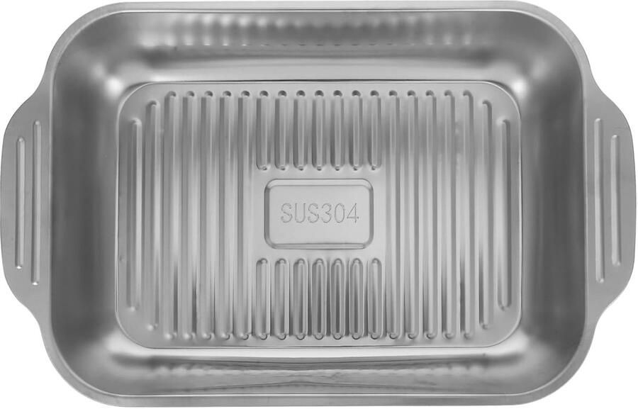 Rechthoekige Grillplaat Bakplaat Serveerschaal Oven Inductie Spatwaterdicht Diep Ontwerp 40x25x6.5 cm Zilver
