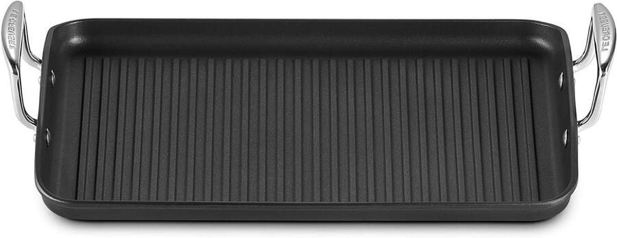Geribbelde Grillplaat Rechthoekige Pan Buiten Koken Anti-aanbaklaag 35 cm Mat Zwart