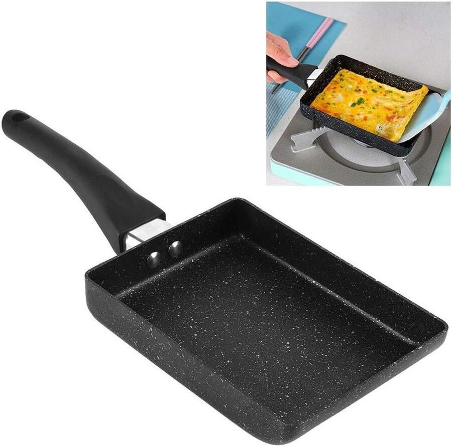 Rechthoekige Koekenpan Omeletmaker Ontbijt Maken Stevige Anti-aanbaklaag 35 Centimeter Zwart