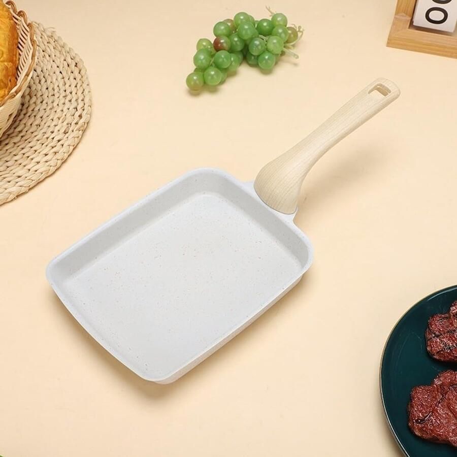 Rechthoekige koekenpan Tamagoyaki pan Omeletpan Ontbijt Bereiden Niet-stick granietcoating 35 x 15 cm Wit