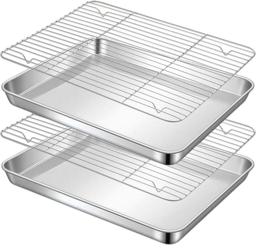 Rechthoekige Roestvrijstalen Bakplaat met Koelrooster voor Taarten Koken en Bakken Duurzaam en Gemakkelijk Schoon te Maken