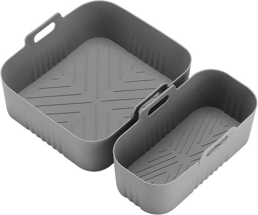 Rechthoekige Siliconen Voeringen Airfryer Mand Voering Gezonder Koken Verbeterde Luchtstroom 21x19x8cm en 21x9.5x8cm Grijs