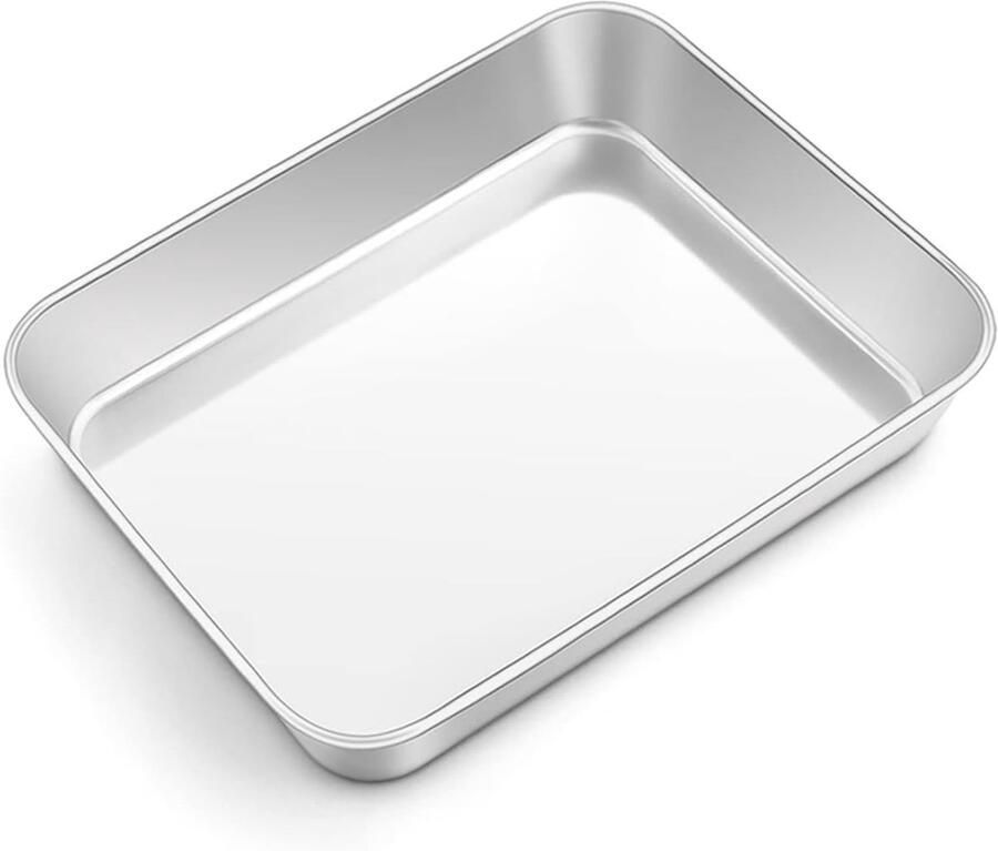 Rectangulaire bakplaat 24 x 18 x 5 cm van roestvrij staal ideaal voor lasagne ovenschotels en bakken eenvoudig schoon te maken en veilig in gebruik