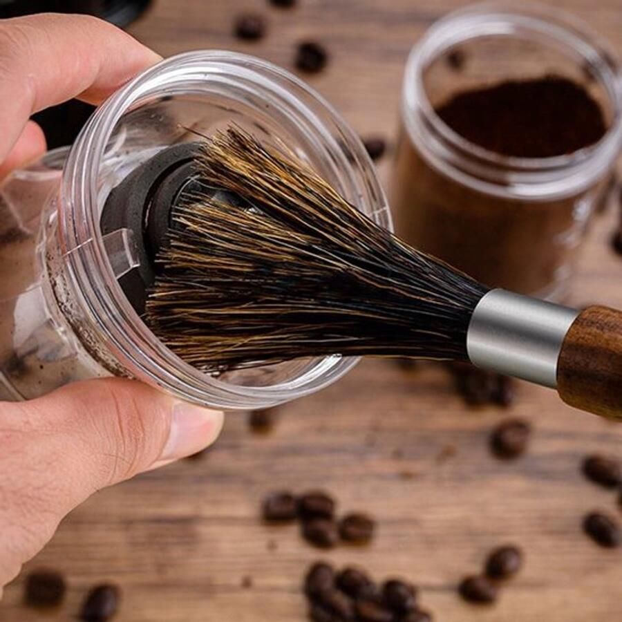 Reinigenborstel Premium Natuurlijke Borstelharen Walnoot Handvat Ergonomisch Ontwerp Voor Espresso Machines Zachte Reiniging Borstel - Foto 2