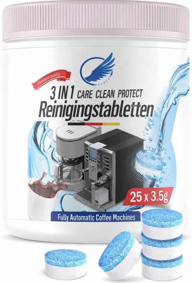 Reinigings tabletten Koffiemachine 25 stuks 3 fasen Zeer Krachtig – Jura Siemens Krups Philips Saeco De Longhi Bosch geschikt