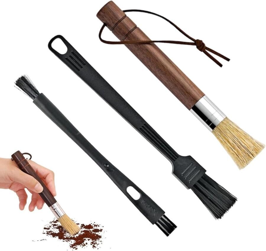 Reinigingsborstels Koffiemolen Koffiepoeder Reiniger Espresso Onderhoud Krasvrij Natuurhaar 3-delige Set Houtkleur