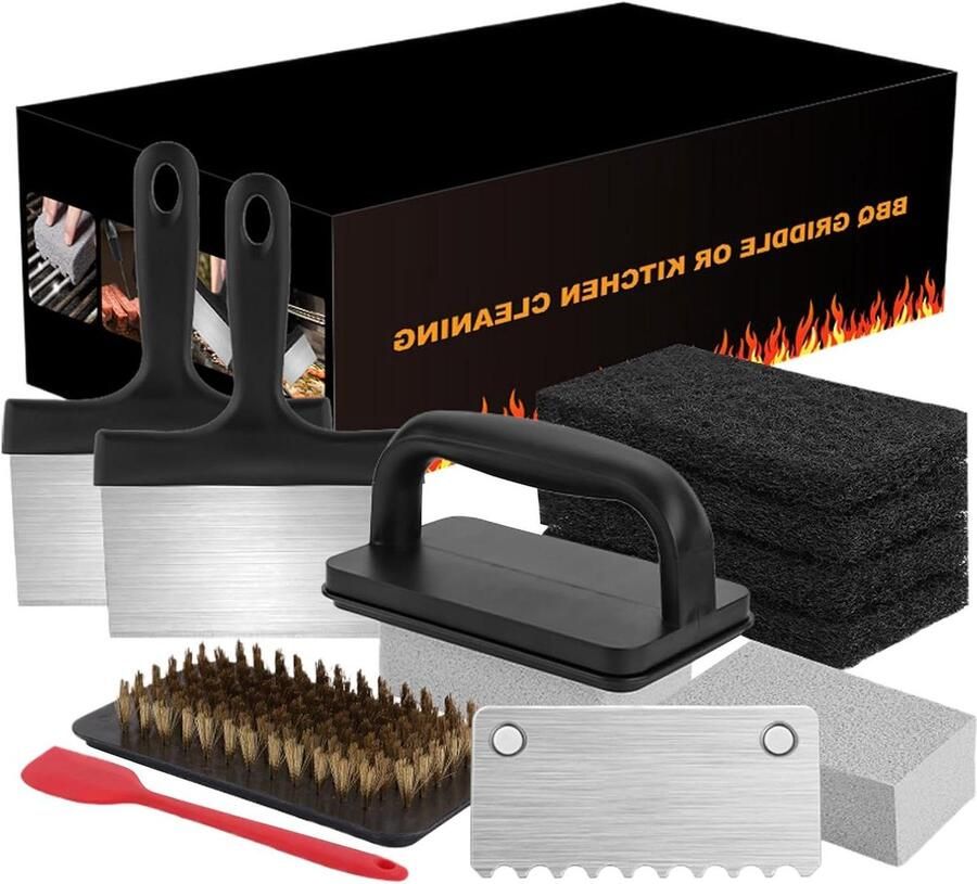 Reinigingsset Bakplaat Grill Schoonmaak Outdoor Koken Krachtige Schuurpads 245 cm Grijs