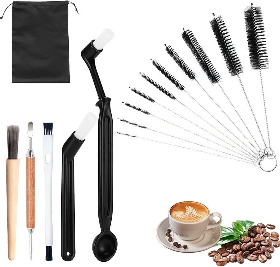 Set van 16 koffieborstels voor het reinigen van koffiezetapparaten koffiemolens en espressomachines ideaal voor een optimale koffiesmaak en onderhoud