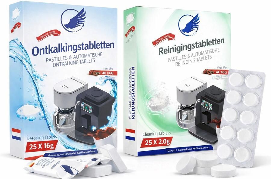 Koffiemachine Reiniging Set 50 25 ECO Reinigingstabletten 25 Ontkalkingstabletten Universeel voor Reinigen en Ontkalken van Koffiemachines Siemens Jura Bosch Krups Philips etc