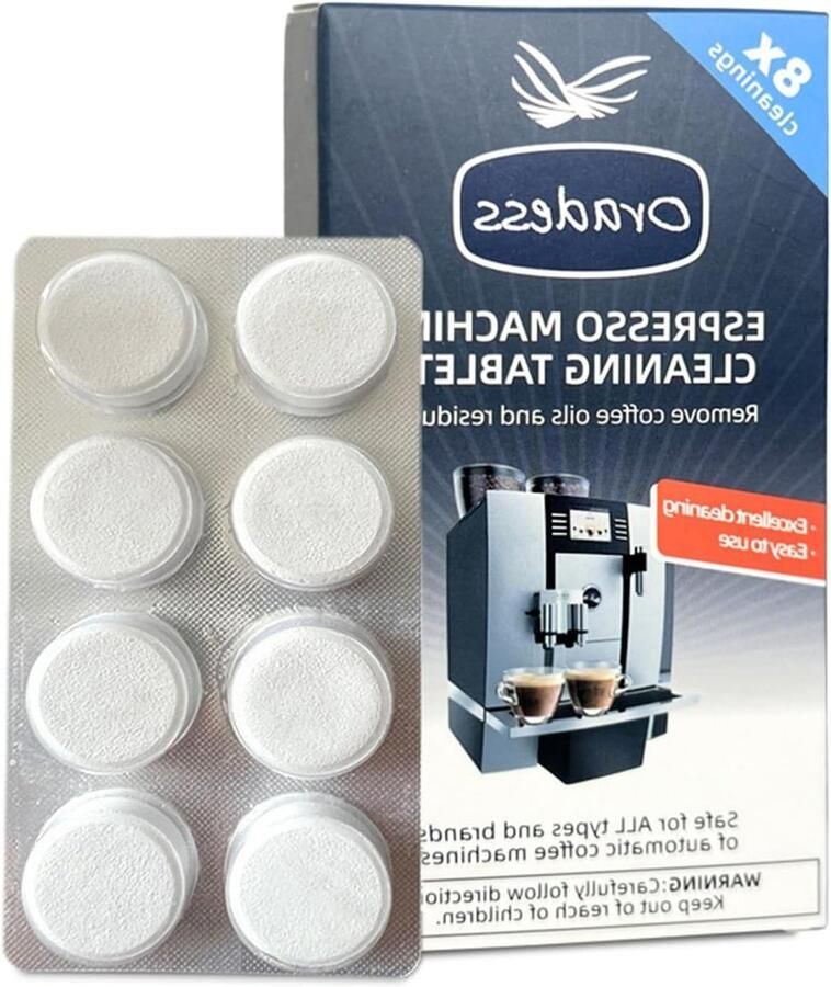Tabletten voor het reinigen van koffiezetapparaten (8 stuks) Verwijdert koffieolie en residuen geschikt voor volautomatische machines