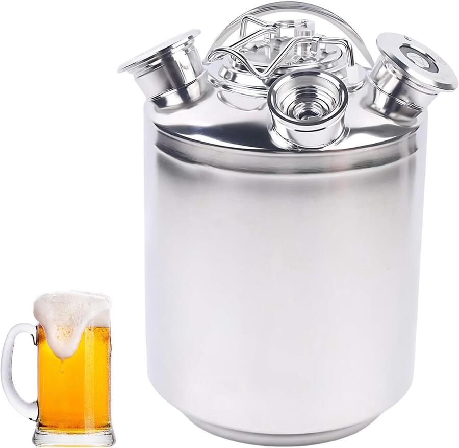 Reinigingsvat 10L roestvrij staal 3-koppige tapinstallaties reinigingsset incl. Keg-spiesen A S G Biertap en bierleidingreiniger roestvrij 10L reinigingscontainer