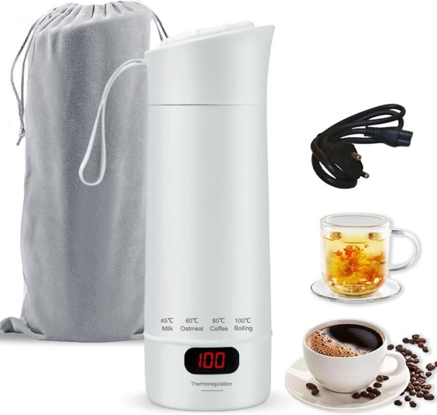 Reis elektrische waterkoker Roestvrij Staal 400 ml Mini Waterkoker met Temperatuurinstelling Voor Thuis en Op Reis