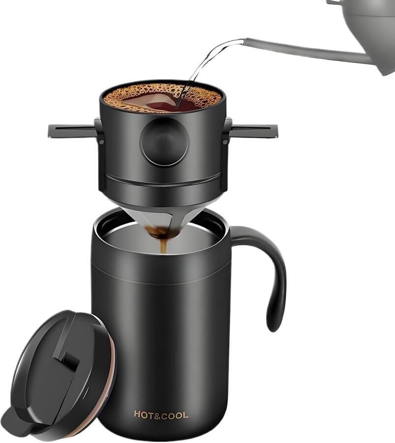 Reis Koffiezetapparaat Draagbare Koffiemaker Outdoor Koffie Zetten Dubbelwandige Isolatie 1 Mok Zilver