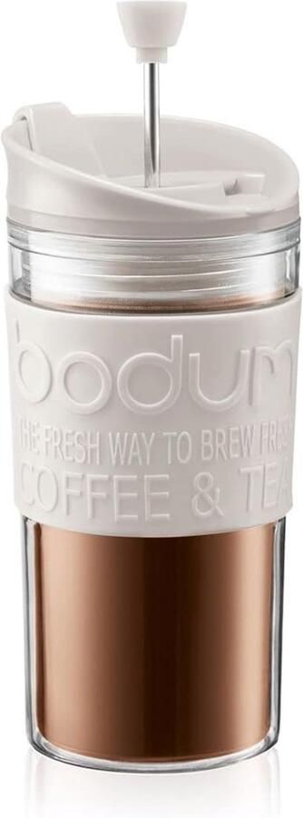 Reis Koffiezetter Perskoffie Mok Onderweg Koffie Dubbelwandig Plastic 035 Liter Crèmewit