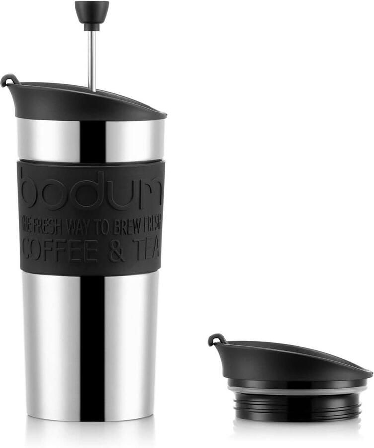 Reis Koffiezetter Travel Press Onderweg Koffie Maken Met Extra Deksel 350 ml Zwart