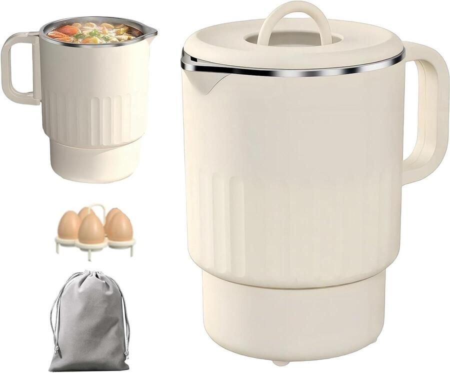Reis Waterkoker Kleine Ketel Compact Koken Onderweg Automatische Temperatuurregeling 1 Liter Beige - Foto 2
