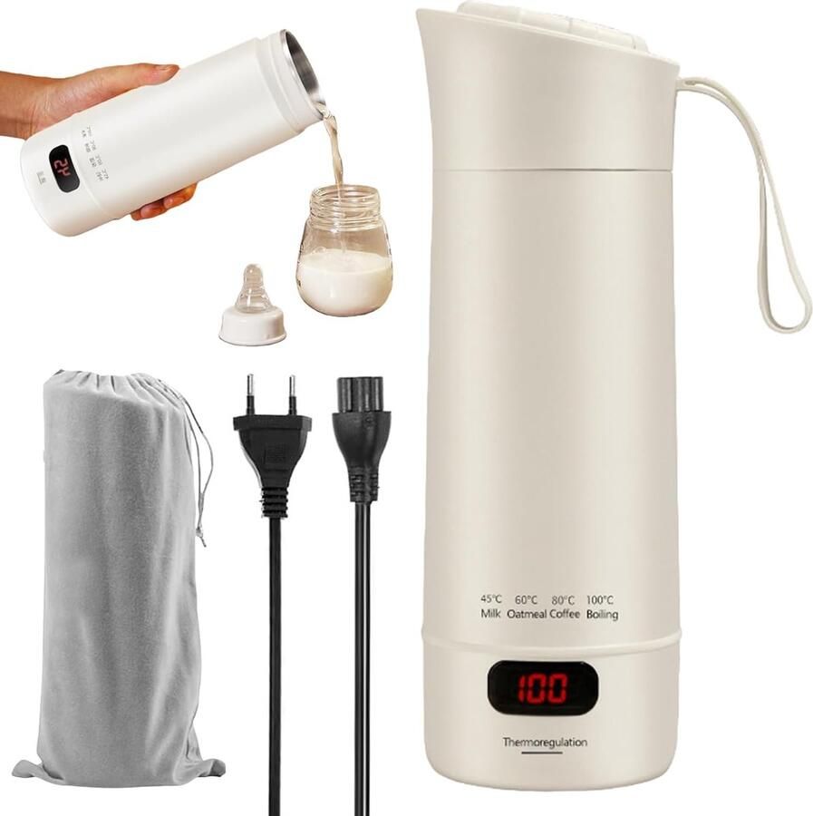 Reis Waterkoker Mini Ketel Drinken Warm Houden 4 Temperatuurstanden 400 ml Capaciteit Wit