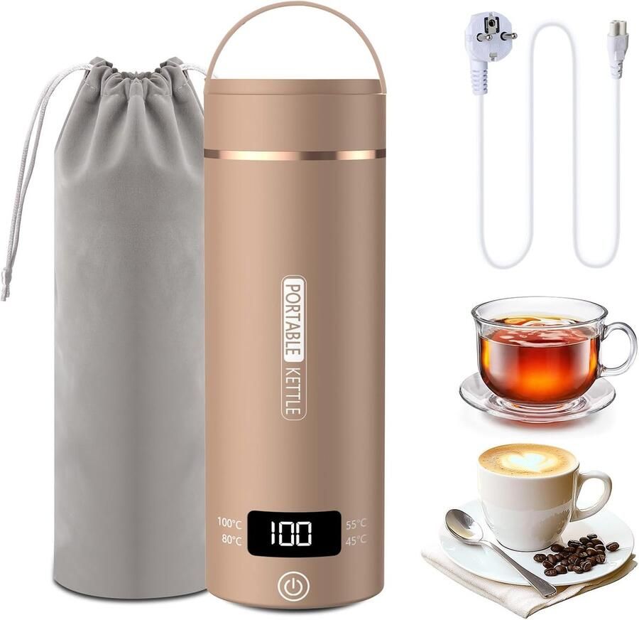 Reis Waterkoker Mini Ketel Snel Water Koken Intelligente Temperatuurregeling 0.5 Liter Bruin